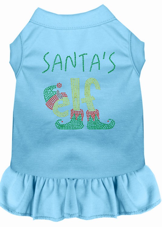 Santa's Elf Rhinestone Dog Dress Baby Blue Med